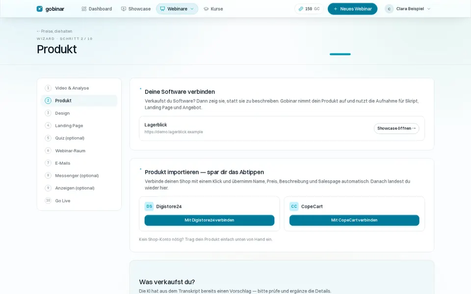Der Webinar-Assistent von Gobinar: Schritt für Schritt vom Video zum fertigen Funnel